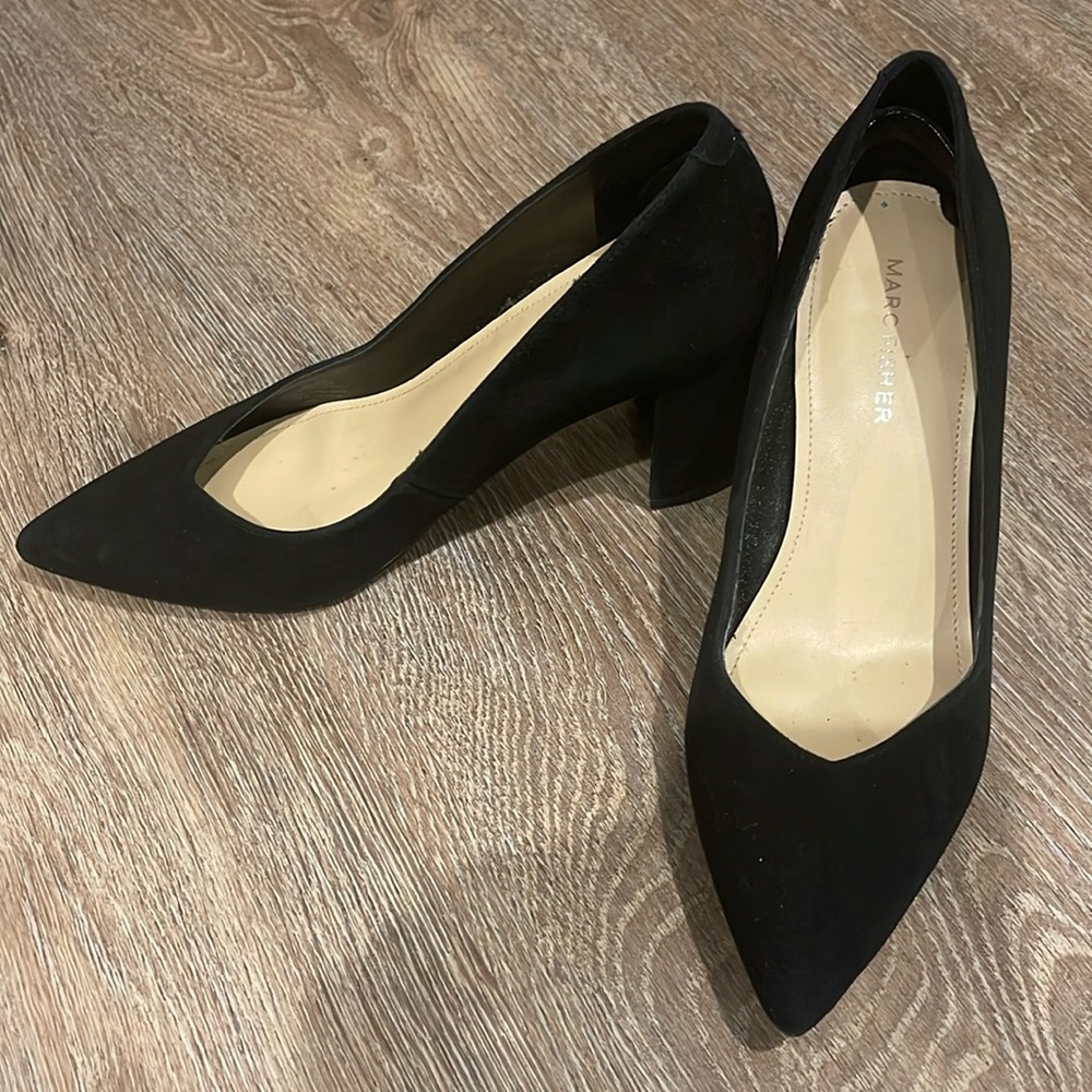 Black suede heels